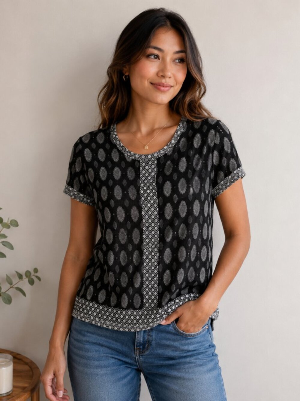 Black & White Patterned J. Crew Top